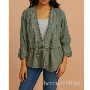 J. JILL Boho Green Corduroy Wrap Tie Waist Jacket Women's Size medium Tie front